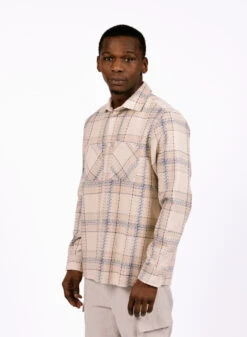 Wax London Summer Whiting Overshirt Earl Check Ecru Blue