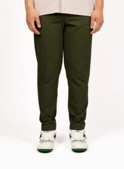 Olaf Hussein Seersucker Slim Pants Forest Green