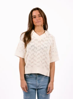 Olaf Hussein WMN Check Knitted Polo Off White -Samsoe Samsoe Shop image 12
