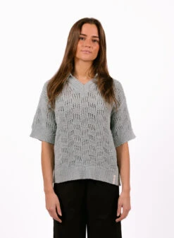 Olaf Hussein WMN Check Knitted Polo Light Blue