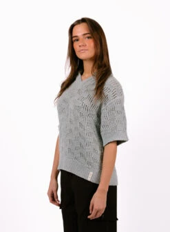 Olaf Hussein WMN Check Knitted Polo Light Blue -Samsoe Samsoe Shop image 1307