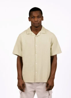 Wax London Didcot SS Shirt Texture Wave Stripe Sage