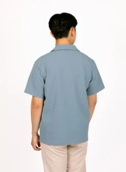 Olaf Hussein Seersucker Shirt SS Storm Blue